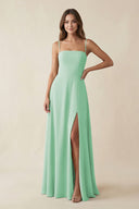 Spaghetti Strap A - Line Chiffon Maxi Bridesmaid Dress in Pale Pistachio - SHE IS ME Bridesmaid Dresses