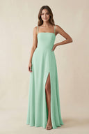 Spaghetti Strap A-Line Chiffon Maxi Bridesmaid Dress in Pale Pistachio | KISSBRIDAL