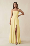 Spaghetti Strap A - Line Chiffon Maxi Bridesmaid Dress in Pastel Yellow - SHE IS ME Bridesmaid Dresses