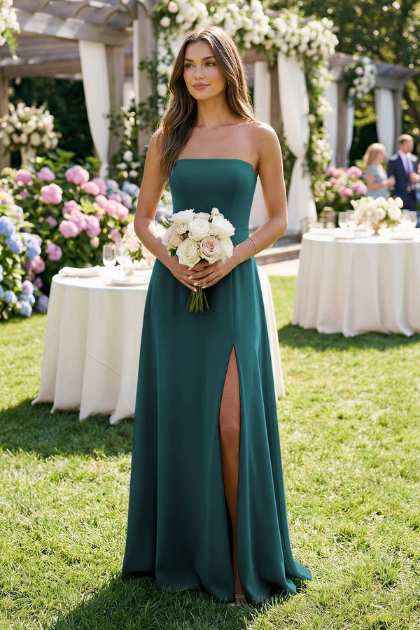 Spaghetti Strap A - Line Chiffon Maxi Bridesmaid Dress in Pine - SHE IS ME Bridesmaid Dresses