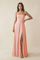 Spaghetti Strap A - Line Chiffon Maxi Bridesmaid Dress in Rose Petal - SHE IS ME Bridesmaid Dresses