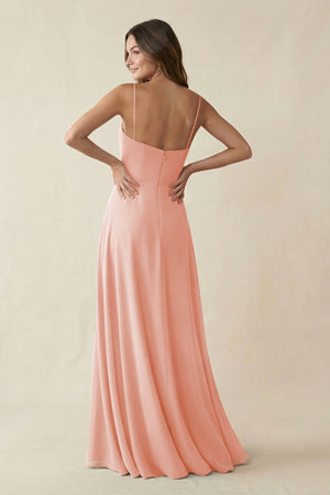 Spaghetti Strap A - Line Chiffon Maxi Bridesmaid Dress in Rose Petal - SHE IS ME Bridesmaid Dresses