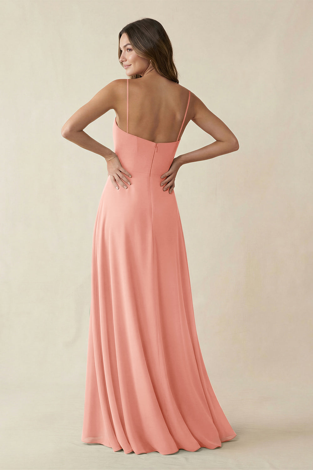 Spaghetti Strap A-Line Chiffon Maxi Bridesmaid Dress in Rosette