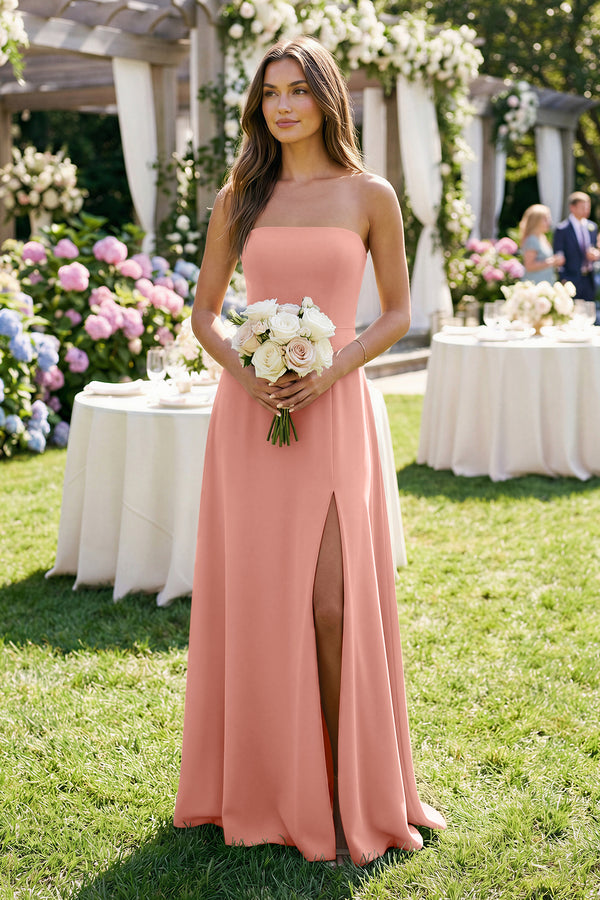 Spaghetti Strap A-Line Chiffon Maxi Bridesmaid Dress in Rosette (3) | KISSBRIDAL