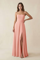 Spaghetti Strap A-Line Chiffon Maxi Bridesmaid Dress in Rosette | KISSBRIDAL
