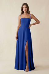 Spaghetti Strap A - Line Chiffon Maxi Bridesmaid Dress in Royal Blue - KISS BRIDAL Bridesmaid Dresses