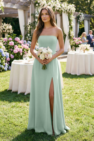 Spaghetti Strap A-Line Chiffon Maxi Bridesmaid Dress in Sage (4) | KISSBRIDAL