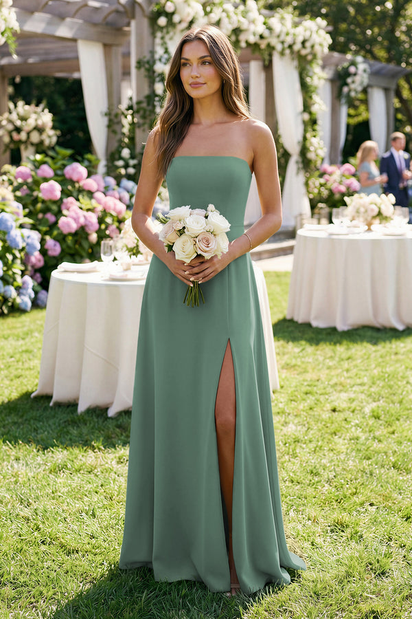 Spaghetti Strap A-Line Chiffon Maxi Bridesmaid Dress in Sea Glass (3) | KISSBRIDAL