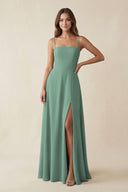 Spaghetti Strap A-Line Chiffon Maxi Bridesmaid Dress in Sea Glass | KISSBRIDAL