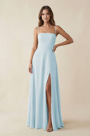 Spaghetti Strap A-Line Chiffon Maxi Bridesmaid Dress in Sky Blue | KISSBRIDAL
