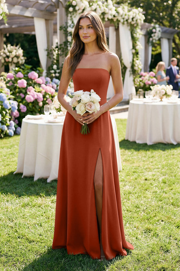 Spaghetti Strap A - Line Chiffon Maxi Bridesmaid Dress in Spice - SHE IS ME Bridesmaid Dresses
