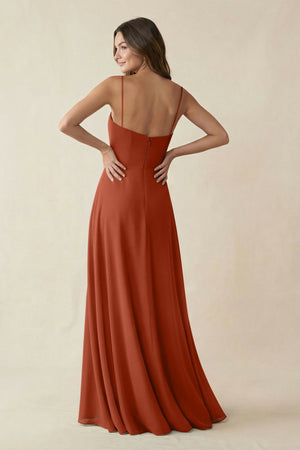 Spaghetti Strap A - Line Chiffon Maxi Bridesmaid Dress in Spice - SHE IS ME Bridesmaid Dresses
