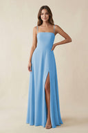 Spaghetti Strap A - Line Chiffon Maxi Bridesmaid Dress in Steel Blue - SHE IS ME Bridesmaid Dresses