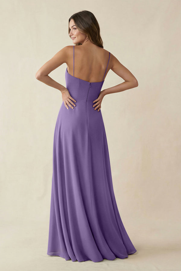 Spaghetti Strap A-Line Chiffon Maxi Bridesmaid Dress in Tahiti (2) | KISSBRIDAL