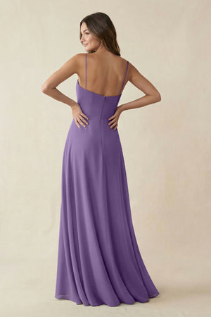 Spaghetti Strap A - Line Chiffon Maxi Bridesmaid Dress in Tahiti - SHE IS ME Bridesmaid Dresses
