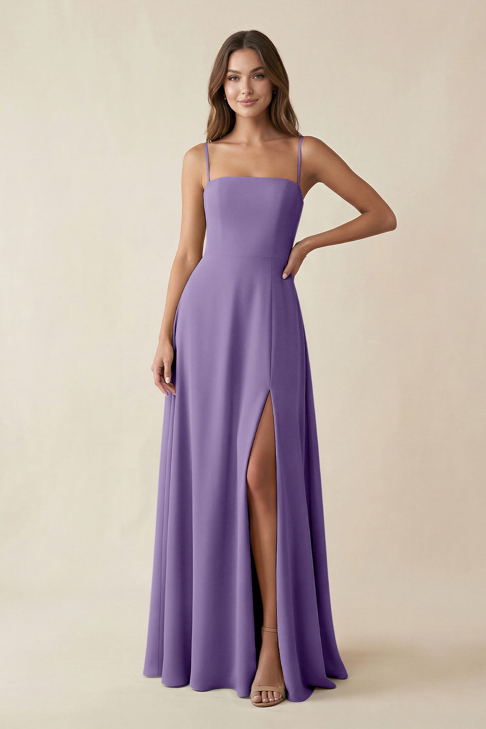 Spaghetti Strap A-Line Chiffon Maxi Bridesmaid Dress in Tahiti