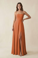 Spaghetti Strap A - Line Chiffon Maxi Bridesmaid Dress in Terracotta - SHE IS ME Bridesmaid Dresses