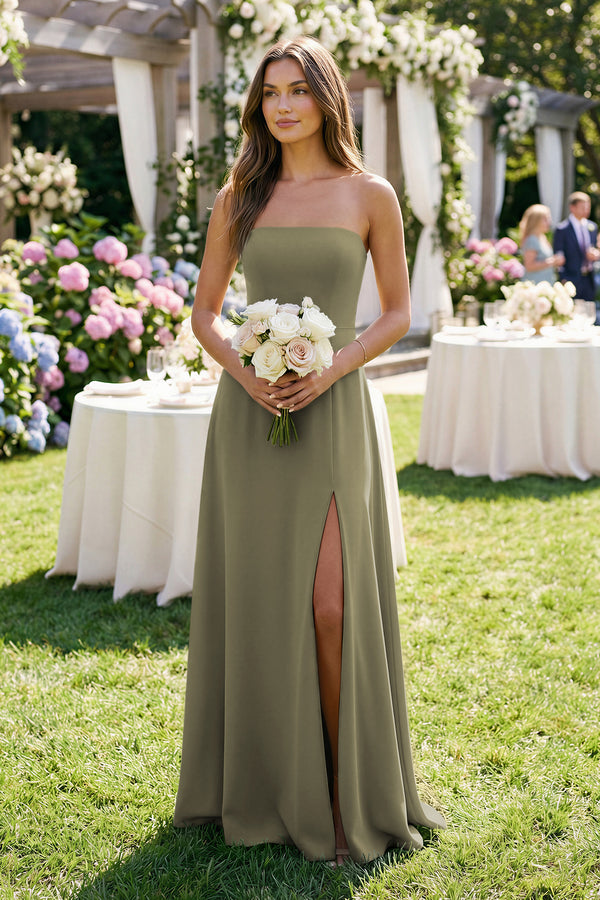 Spaghetti Strap A-Line Chiffon Maxi Bridesmaid Dress in Thyme (3) | KISSBRIDAL
