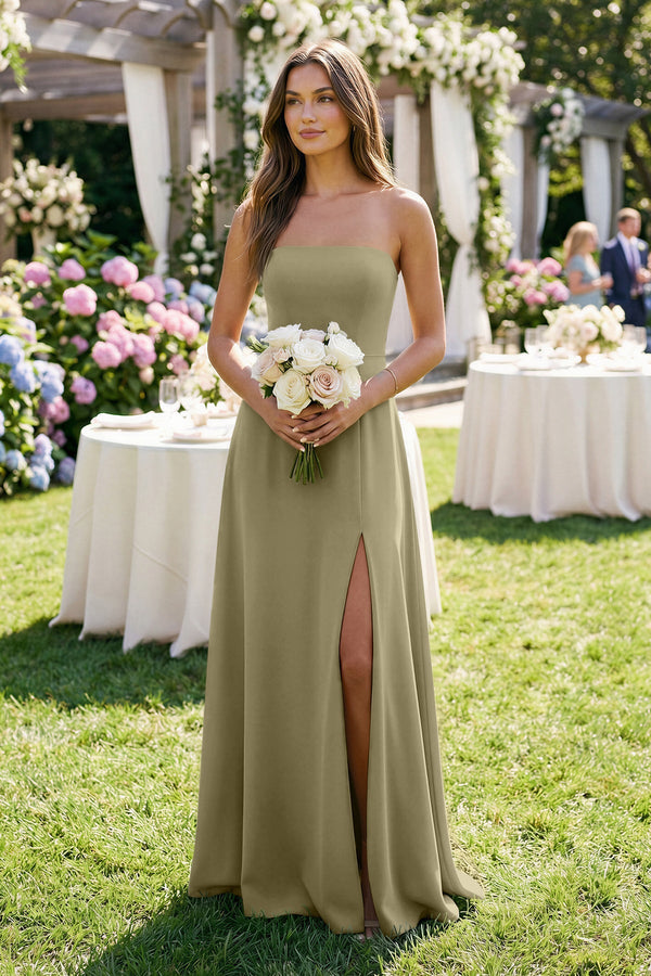 Spaghetti Strap A - Line Chiffon Maxi Bridesmaid Dress in Thyme - SHE IS ME Bridesmaid Dresses