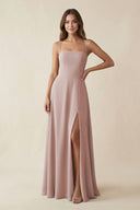 Spaghetti Strap A - Line Chiffon Maxi Bridesmaid Dress in Toffee - SHE IS ME Bridesmaid Dresses