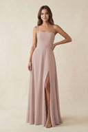 Spaghetti Strap A-Line Chiffon Maxi Bridesmaid Dress in Toffee | KISSBRIDAL