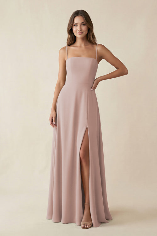 Spaghetti Strap A-Line Chiffon Maxi Bridesmaid Dress in Toffee | KISSBRIDAL