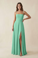 Spaghetti Strap A - Line Chiffon Maxi Bridesmaid Dress in Turquoise - SHE IS ME Bridesmaid Dresses