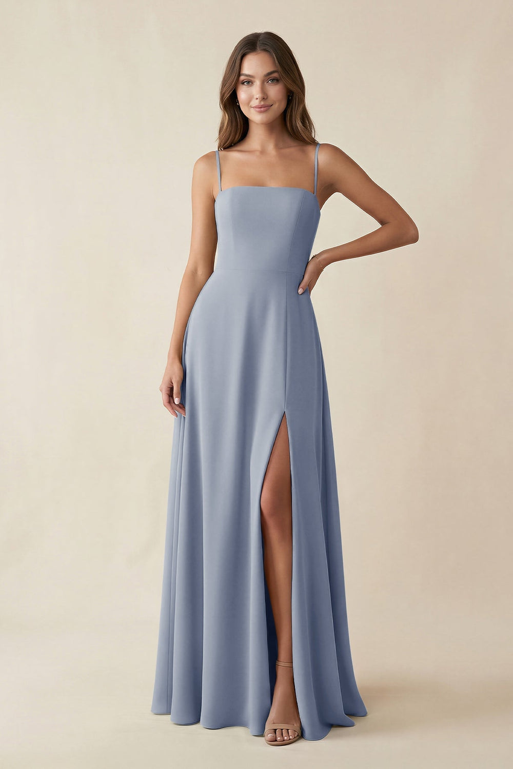 Spaghetti Strap A - Line Chiffon Maxi Bridesmaid Dress in Twilight - KISS BRIDAL Bridesmaid Dresses