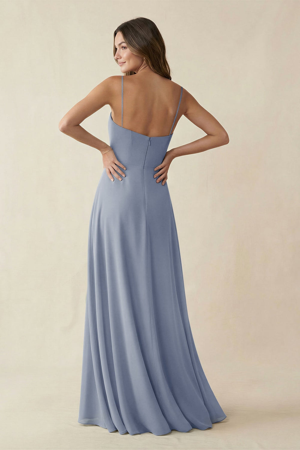 Spaghetti Strap A - Line Chiffon Maxi Bridesmaid Dress in Twilight - KISS BRIDAL Bridesmaid Dresses
