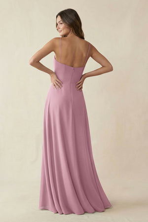 Spaghetti Strap A-Line Chiffon Maxi Bridesmaid Dress in Vintage Mauve (2) | KISSBRIDAL