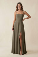 Spaghetti Strap A - Line Chiffon Maxi Bridesmaid Dress in Willow Green - SHE IS ME Bridesmaid Dresses