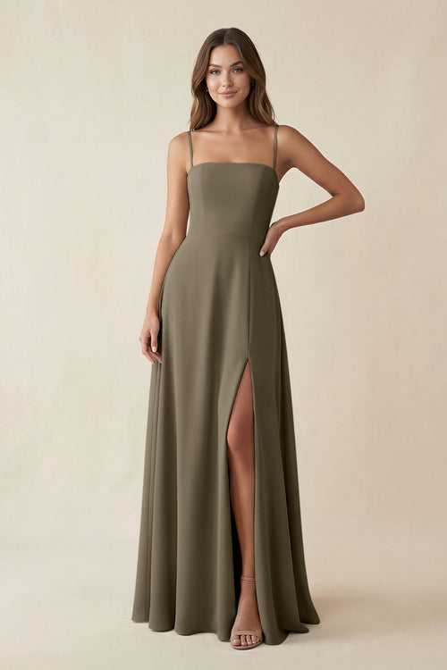 Spaghetti Strap A - Line Chiffon Maxi Bridesmaid Dress in Willow Green - SHE IS ME Bridesmaid Dresses