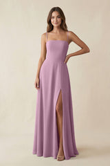 Spaghetti Strap A - Line Chiffon Maxi Bridesmaid Dress in Wisteria - KISS BRIDAL Bridesmaid Dresses