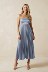 Spaghetti Strap A - Line Chiffon Midi Bridesmaid Dress in Twilight - KISS BRIDAL Bridesmaid Dresses