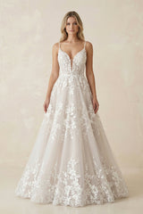 Spaghetti Strap Appliqued Tulle Wedding Dress in Ivory - KISS BRIDAL Wedding Dresses