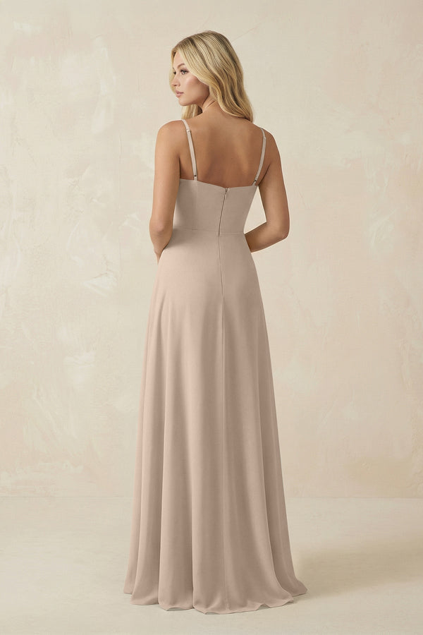 Spaghetti Strap Chiffon A - Line Bridesmaid Dress in Almond - KISS BRIDAL Bridesmaid Dresses