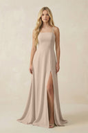 Spaghetti Strap Chiffon A - Line Bridesmaid Dress in Almond - KISS BRIDAL Bridesmaid Dresses