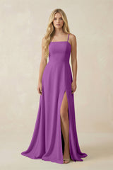 Spaghetti Strap Chiffon A - Line Bridesmaid Dress in Amethyst - KISS BRIDAL Bridesmaid Dresses