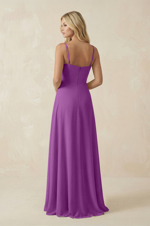 Spaghetti Strap Chiffon A - Line Bridesmaid Dress in Amethyst - KISS BRIDAL Bridesmaid Dresses