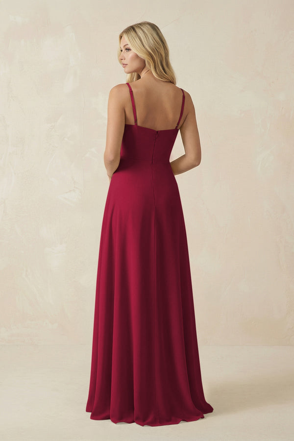 Spaghetti Strap Chiffon A - Line Bridesmaid Dress in Berry - KISS BRIDAL Bridesmaid Dresses