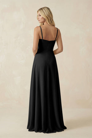 Spaghetti Strap Chiffon A - Line Bridesmaid Dress in Black - KISS BRIDAL Bridesmaid Dresses