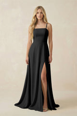 Spaghetti Strap Chiffon A - Line Bridesmaid Dress in Black - KISS BRIDAL Bridesmaid Dresses