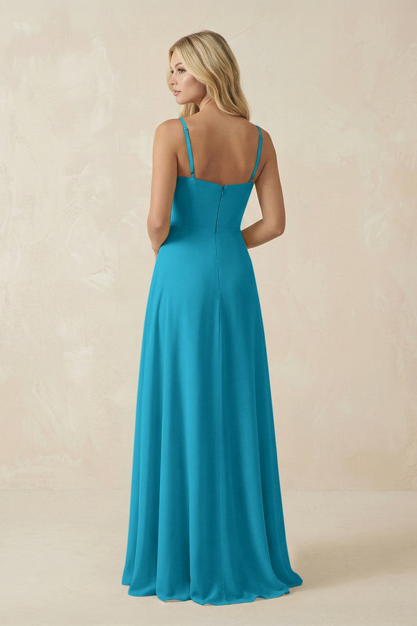 Spaghetti Strap Chiffon A - Line Bridesmaid Dress in Blue Jay - KISS BRIDAL Bridesmaid Dresses