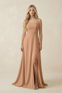 Spaghetti Strap Chiffon A - Line Bridesmaid Dress in Bronzer - KISS BRIDAL Bridesmaid Dresses