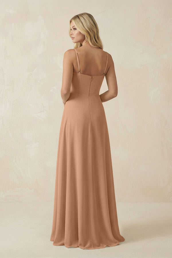 Spaghetti Strap Chiffon A - Line Bridesmaid Dress in Bronzer - KISS BRIDAL Bridesmaid Dresses