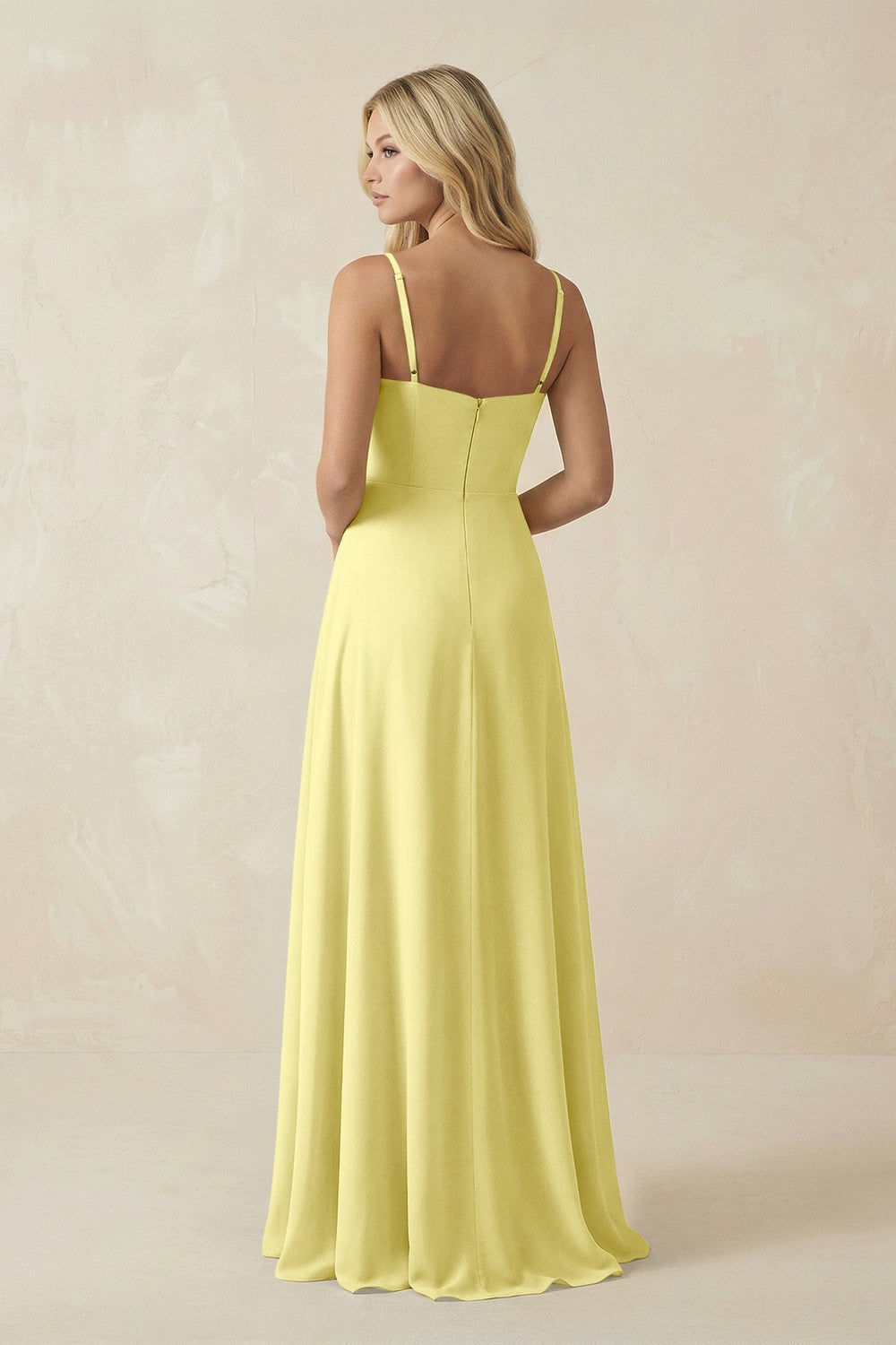Spaghetti Strap Chiffon A - Line Bridesmaid Dress in Buttercup - KISS BRIDAL Bridesmaid Dresses