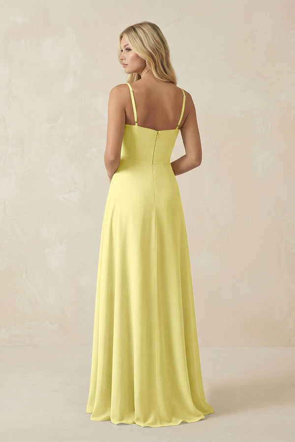 Spaghetti Strap Chiffon A - Line Bridesmaid Dress in Buttercup - KISS BRIDAL Bridesmaid Dresses