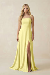 Spaghetti Strap Chiffon A - Line Bridesmaid Dress in Buttercup - KISS BRIDAL Bridesmaid Dresses