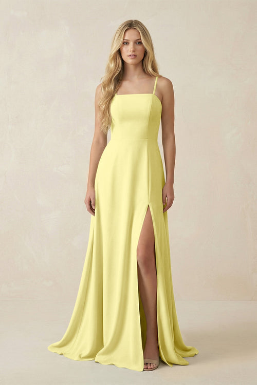 Spaghetti Strap Chiffon A - Line Bridesmaid Dress in Buttercup - KISS BRIDAL Bridesmaid Dresses