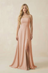 Spaghetti Strap Chiffon A - Line Bridesmaid Dress in Champagne Rose - KISS BRIDAL Bridesmaid Dresses